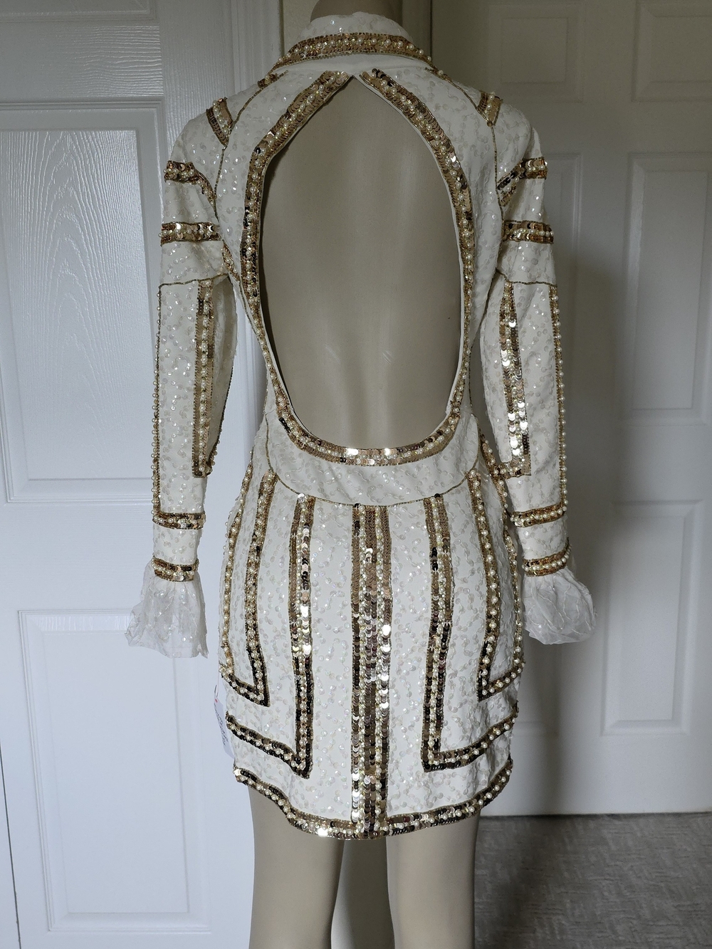 ASOS DESIGN CREAM Mini Blazer Dress with Gold Sequin Trim - Picture 2 of 13